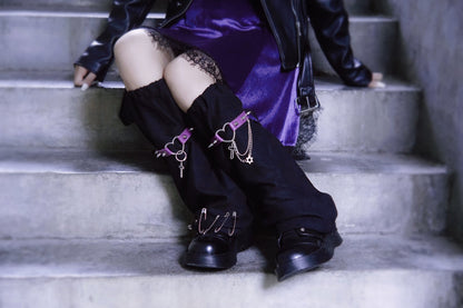 Strange Sugar - Black Purple Handmade Suede Gothic Leg Cover