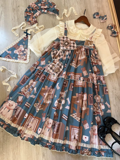 Babyblue - Gretel Bear - Vintage Lolita Dress Teddy Bear Prints Dress