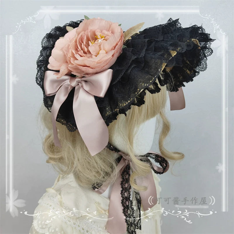 Cocoa Jam - Country Lolita Bonnet Lace Flower Flat Cap Multicolors Customized