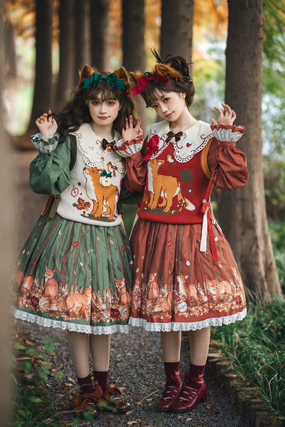 Miss Point - Chubby Fox in the Forest - Kawaii Lolita Vest Customized Lolita Sweater