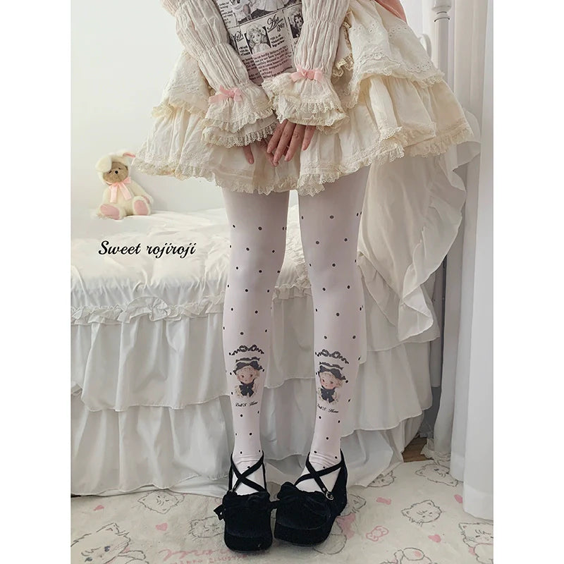 Roji Roji - Sweet Lolita Tights Velvet Print Pantyhose