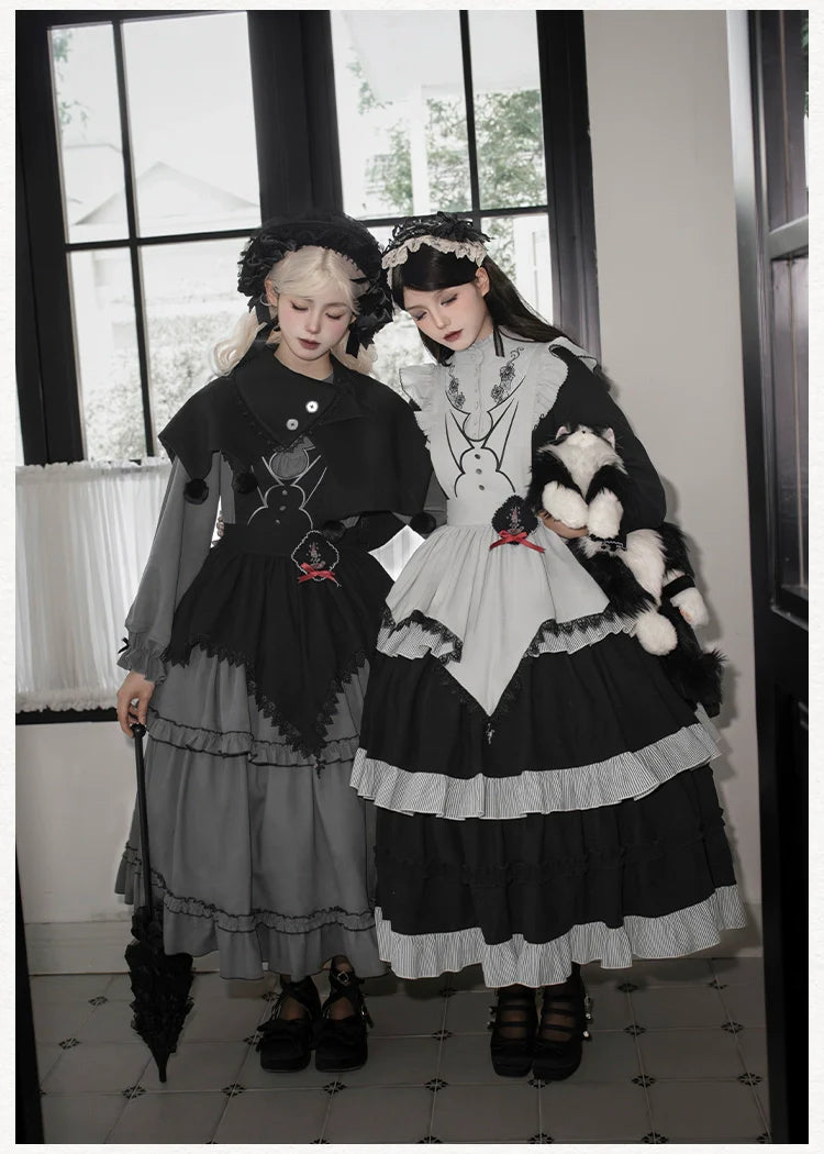 With PUJI - Castle Night - Gothic Twins Lolita OP Three-tiered Embroidery Dress