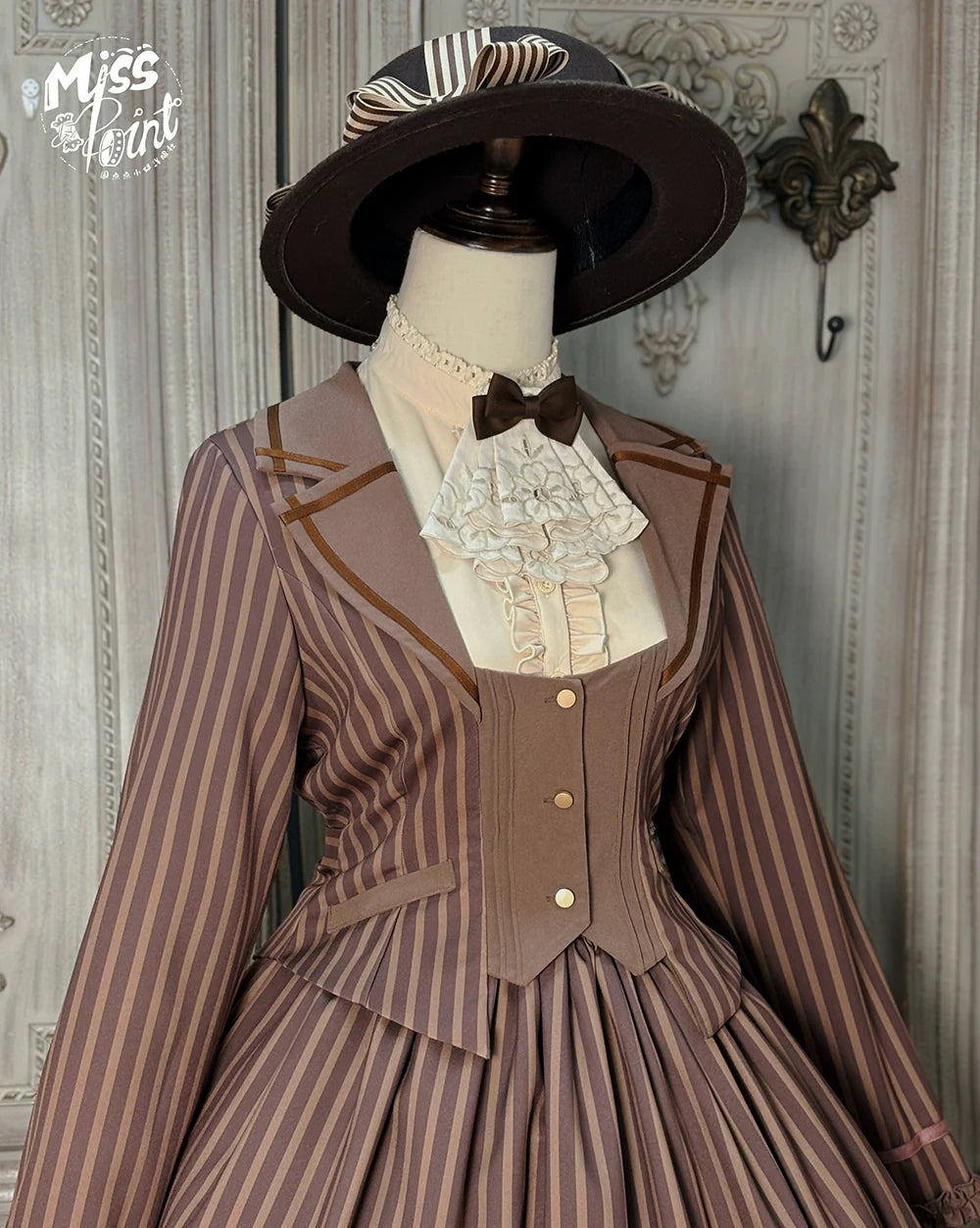 Miss Point - Classical Chocolate - Classic Lolita Jacket Elegant Striped Short Outwear
