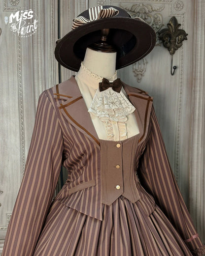 Miss Point - Classical Chocolate - Classic Lolita Jacket Elegant Striped Short Outwear