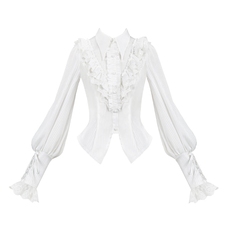 With PUJI - Charlotte - Elegant Lolita Blouse Summer Shirt with Lantern Sleeves