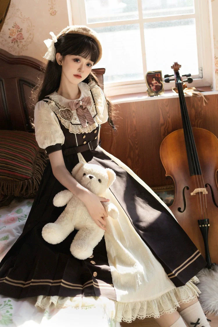 Letters from Unknown Star - Chocolate Workshop - Elegant Lolita OP Daily Short Sleeve Dress