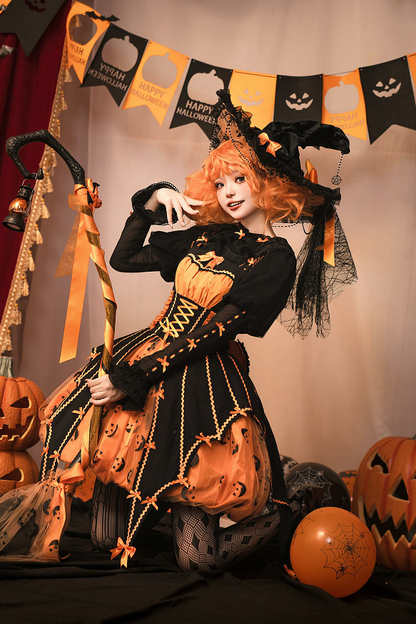 Lemon Honey - Halloween Gothic Lolita Jumper Dress, Pumpkin-inspired Dress