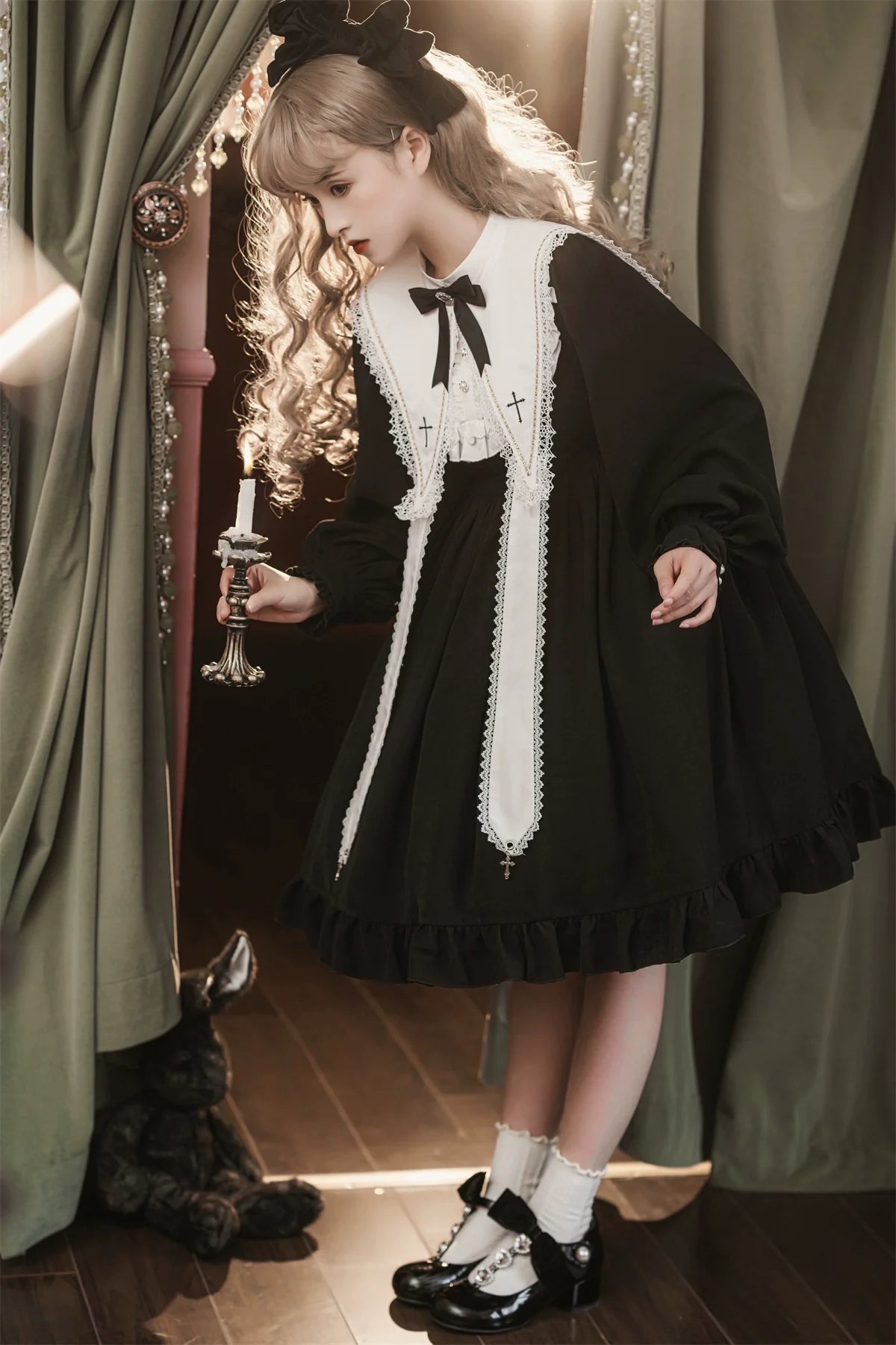 Sweet Date - Gothic Lolita Dress Black Nun OP for Halloween