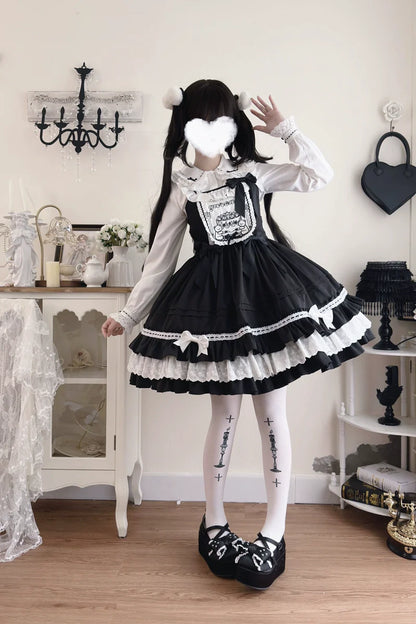 Hanguliang - Sweet Bear - Kawaii Lolita JSK Dress Embroidery Flounce Hem