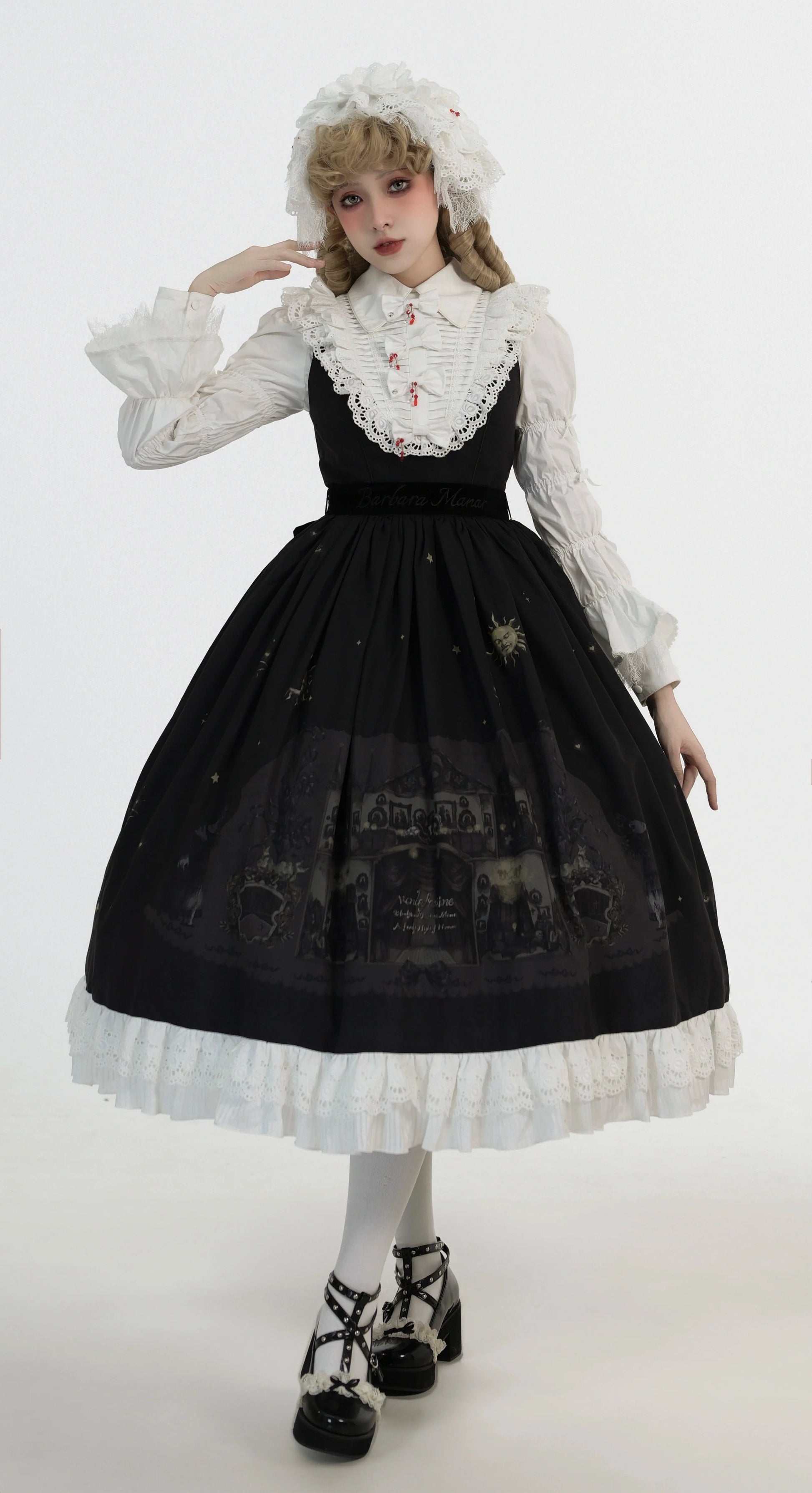 Dark Circle Clinic - Barbara Manor Night - Gothic Lolita JSK Pleated Floral Print Lolita Dress