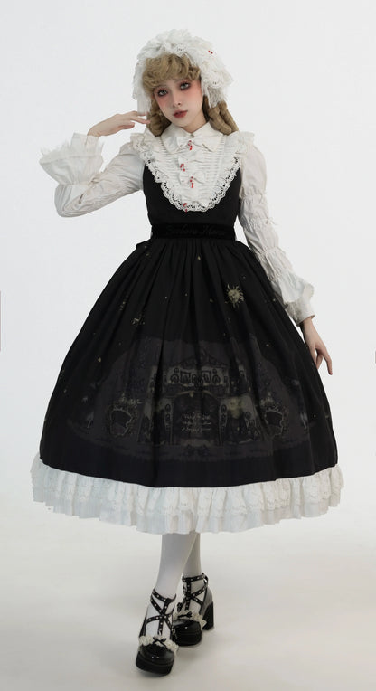 Dark Circle Clinic - Barbara Manor Night - Gothic Lolita JSK Pleated Floral Print Lolita Dress