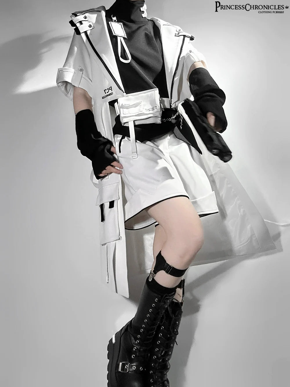 Princess Chronicles - White Cat - Futuristic Style Cool Lolita Pants Suit With Cat Ear Coat