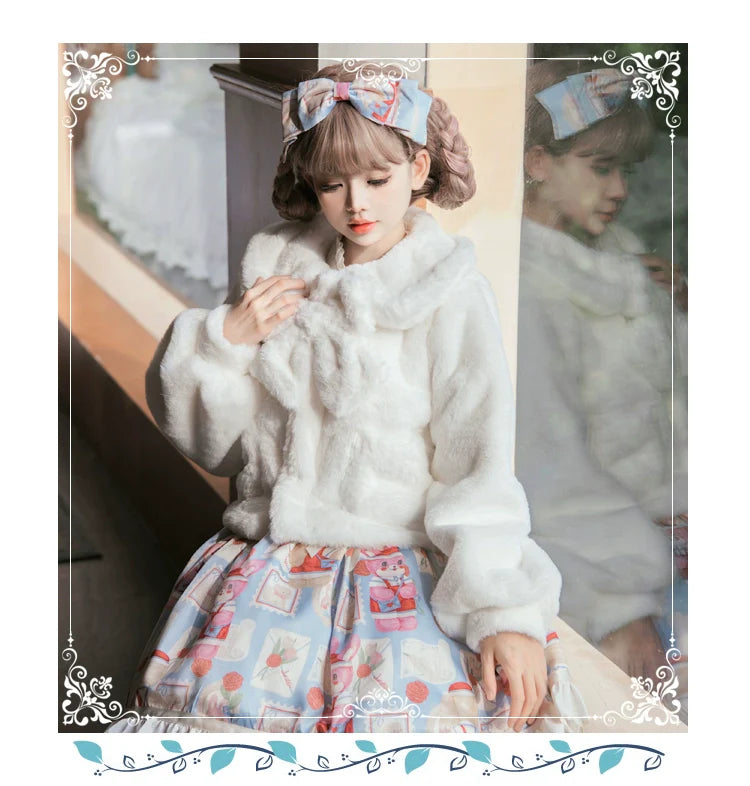 Eieyomi - Daily Lolita Coat Imitation Rabbit Hair Short Winter Coat