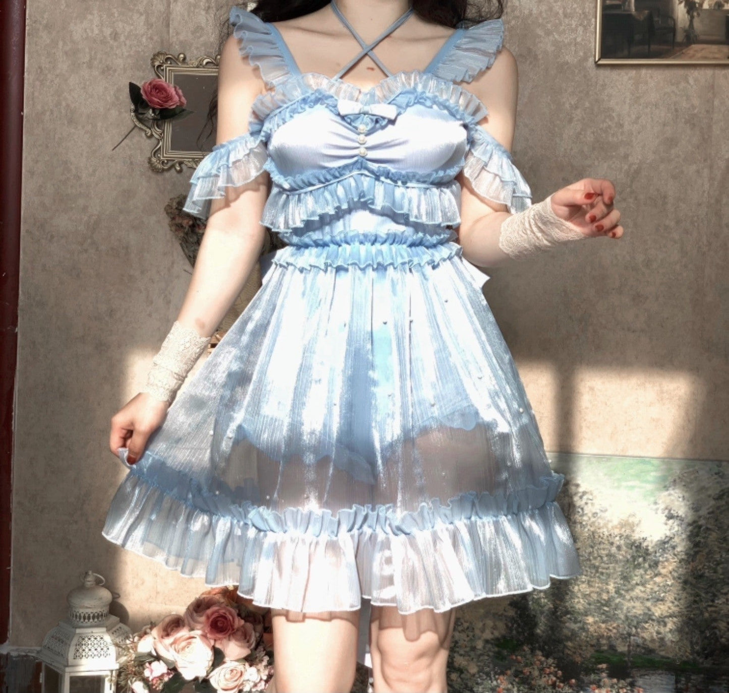 Polaris Lolita - Mermaid - Lolita Inspired Swimsuit with Tulle Overlay and Trailing