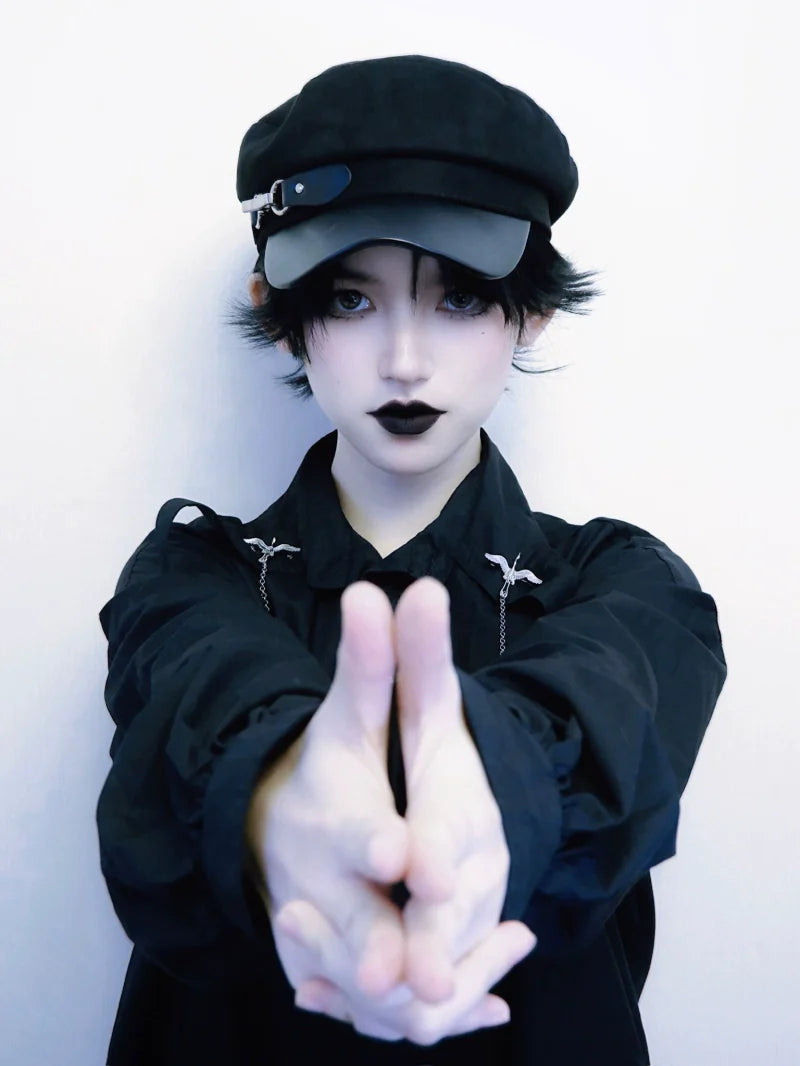 Strange Sugar - Gothic Lolita Hat Leather Buckle Lolita Newsboy Hat