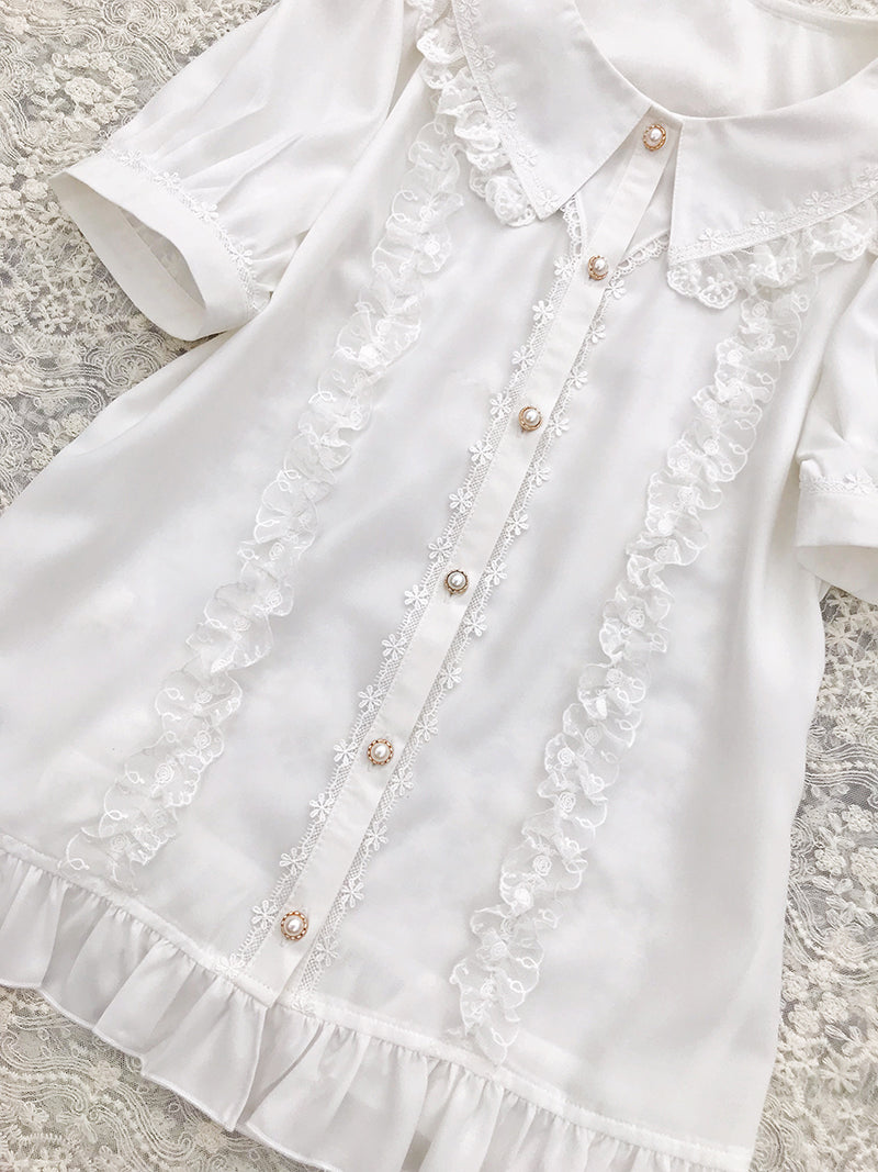Yilia - J-fashion Lace Flounce Chiffon Lolita Blouse
