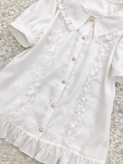 Yilia - J-fashion Lace Flounce Chiffon Lolita Blouse
