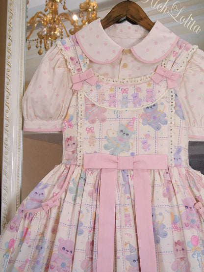 RichLolita - Starry Pudding Bear - Sweet Lolita Jumper Dress Printed OP Dress