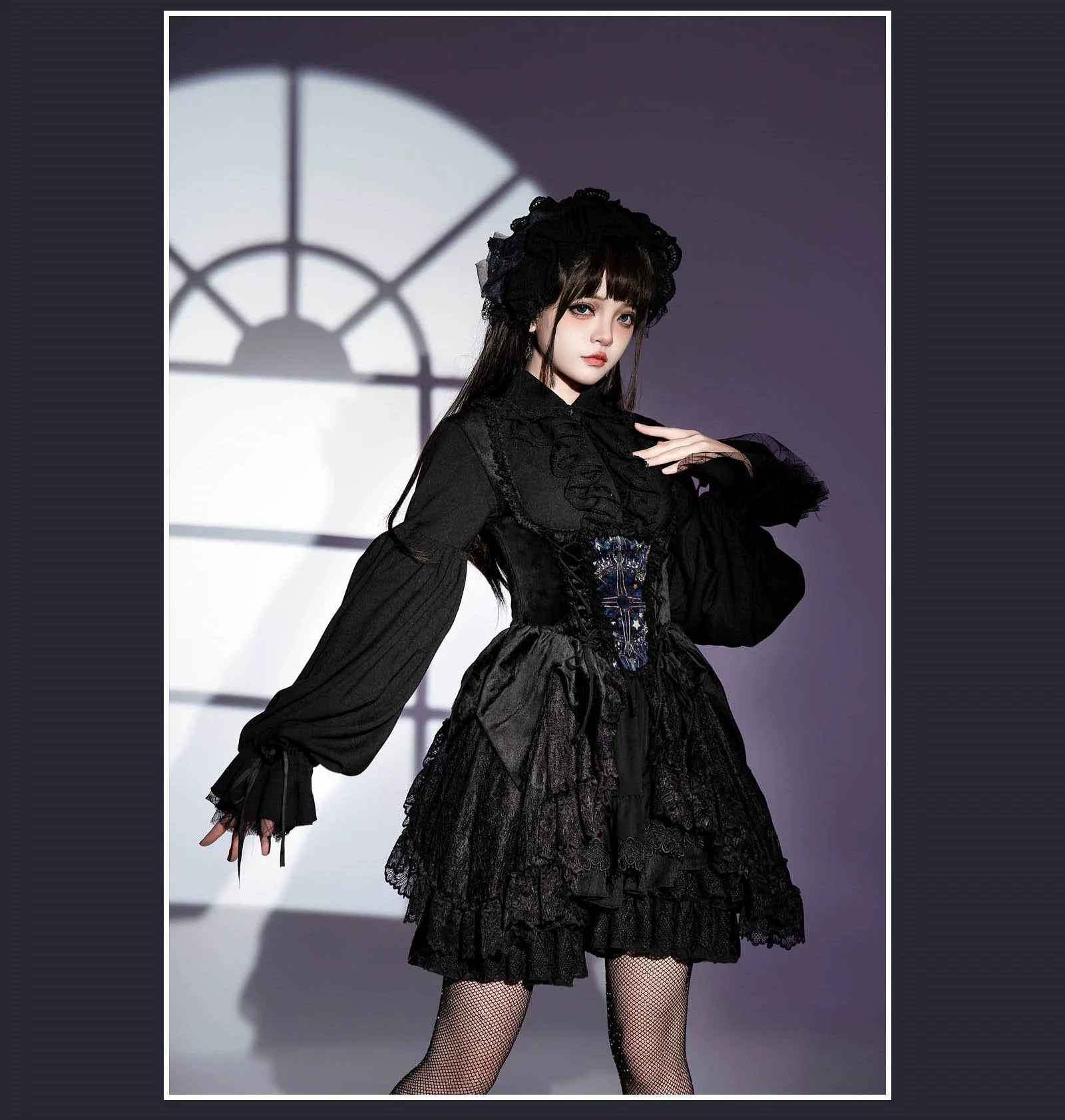 SUSIN - Night Traveler - Classic and Elegant Gothic Dress with Colorful Window Prints