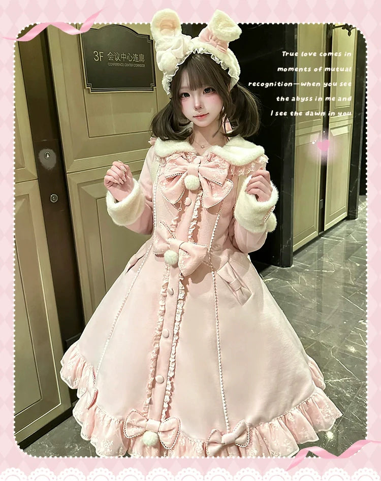 Mengfuzi - Nico Bunny - Winter Sweet Lolita Overcoat, Detachable Cape