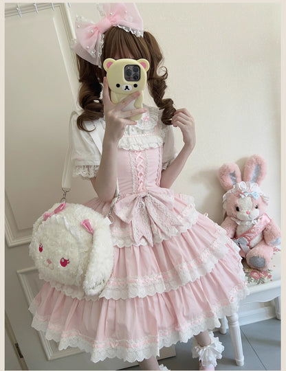 TaTaTa Lolita - Otome Heart - Cotton Old School Lolita JSK Dress Suit, Heart-Shaped Lace Trim