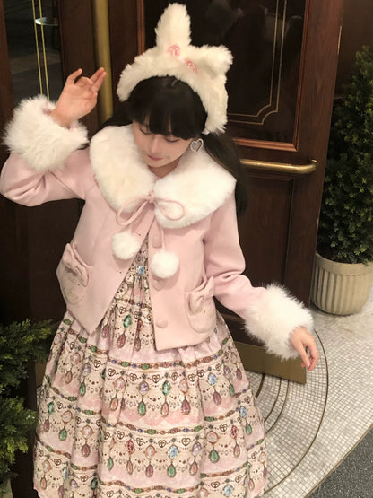 Sara Bell - Winter Story - Winter Kawaii Lolita Short Coat, Detachable Fur Collar