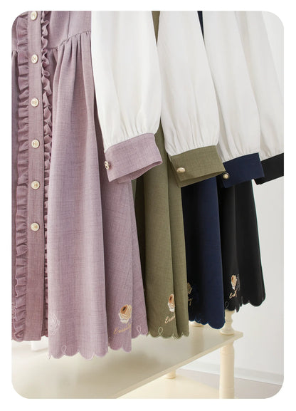 EESSILY - Window Rose - Classic Lolita OP Front Buttoned Embroidery Lolita Dress