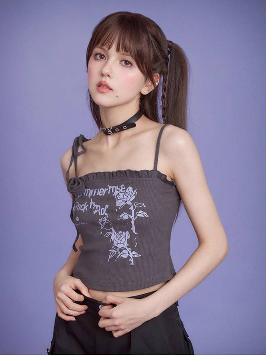 Rose print suspender top【s0000008904】
