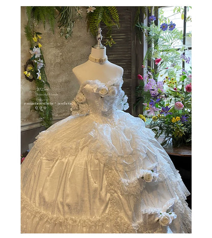 Diamond Honey - Love and Roses - Princess Bridal Wedding Lolita Dress With Rose Detail and Tiered Skirt