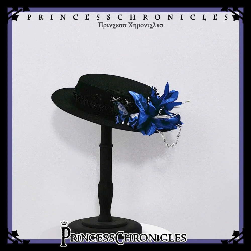 Princess Chronicles - Crimson Ash Zero - Gothic Lolita Hat Handmade Black Flat Cap Top Hat