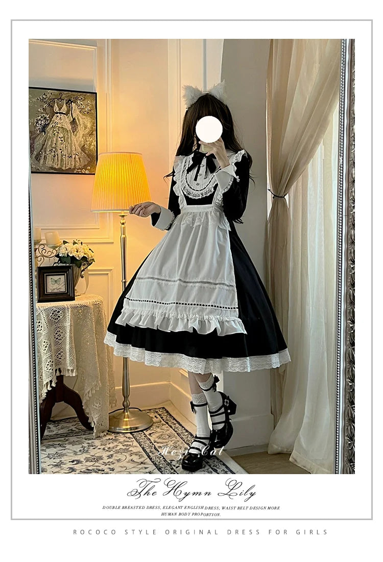 Hezi's Cat Haven - Black Cat Butler - Maid Lolita OP Dress Elegant Black and White Dress