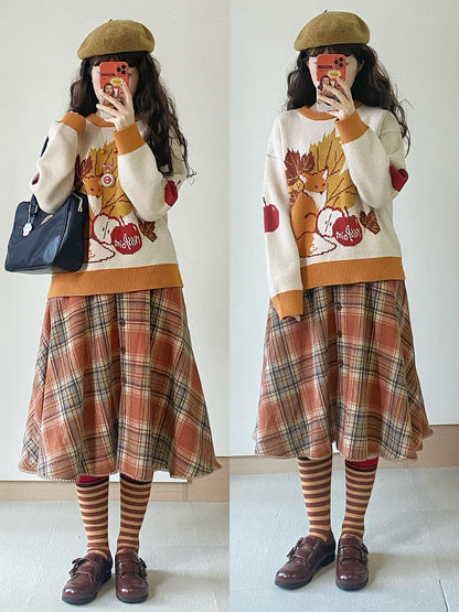 Miss Point - Chubby Fox in the Forest - Kawaii Lolita Sweater Customized Winter Lolita Couple Outfit