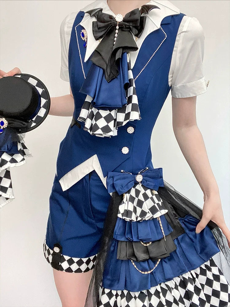 Forest Fluorescent Carps - The Judge's Game - Dark Blue Ouji Lolita Tailored Vest, Shorts Outfit