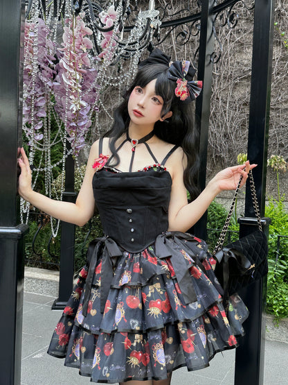 Gloaming - Sweet Lolita Cherry print Short Sleeve OP and SK Set