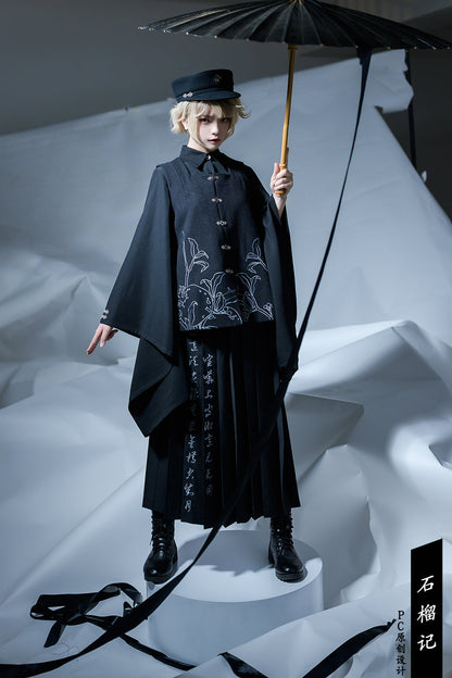 Princess Chronicles - Pomegranate Note - Chinese Style Black Pleated Skirt