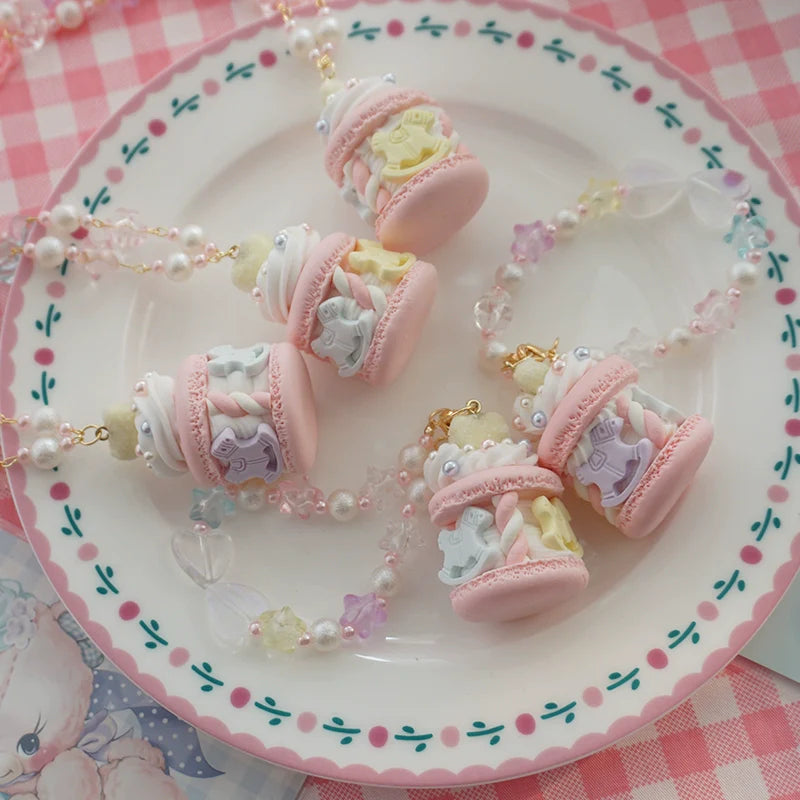 Cat Tea Party - Sweet Lolita Necklace Carousel Cream Macaron Bag Pendant