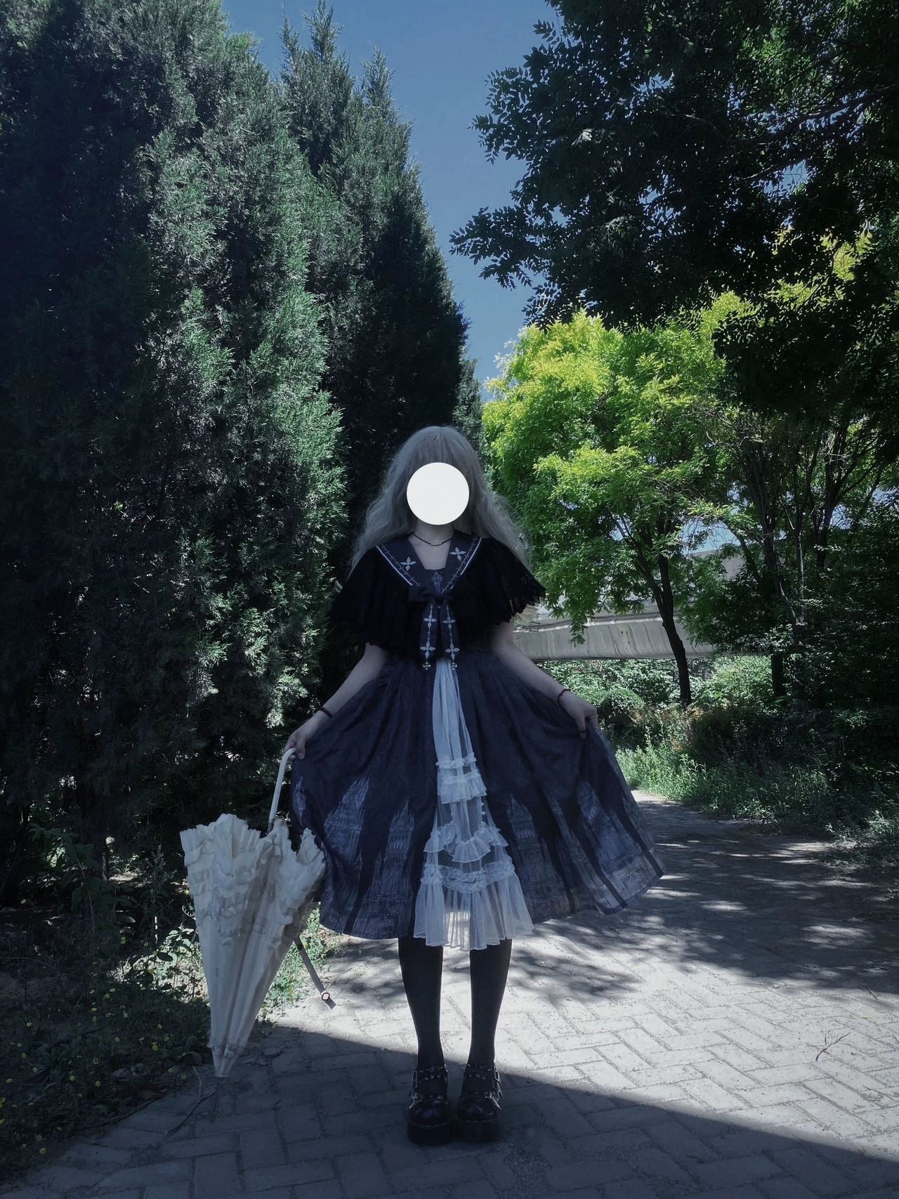 Cornfield Lolita - Silent Church - Gothic Lolita JSK Dress Printed Dress Thin Shawl Set