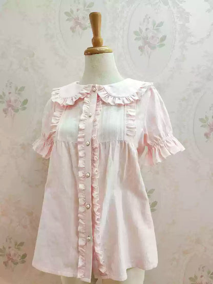 Yilia - Short Sleeve Cotton Lolita Blouse Shirt