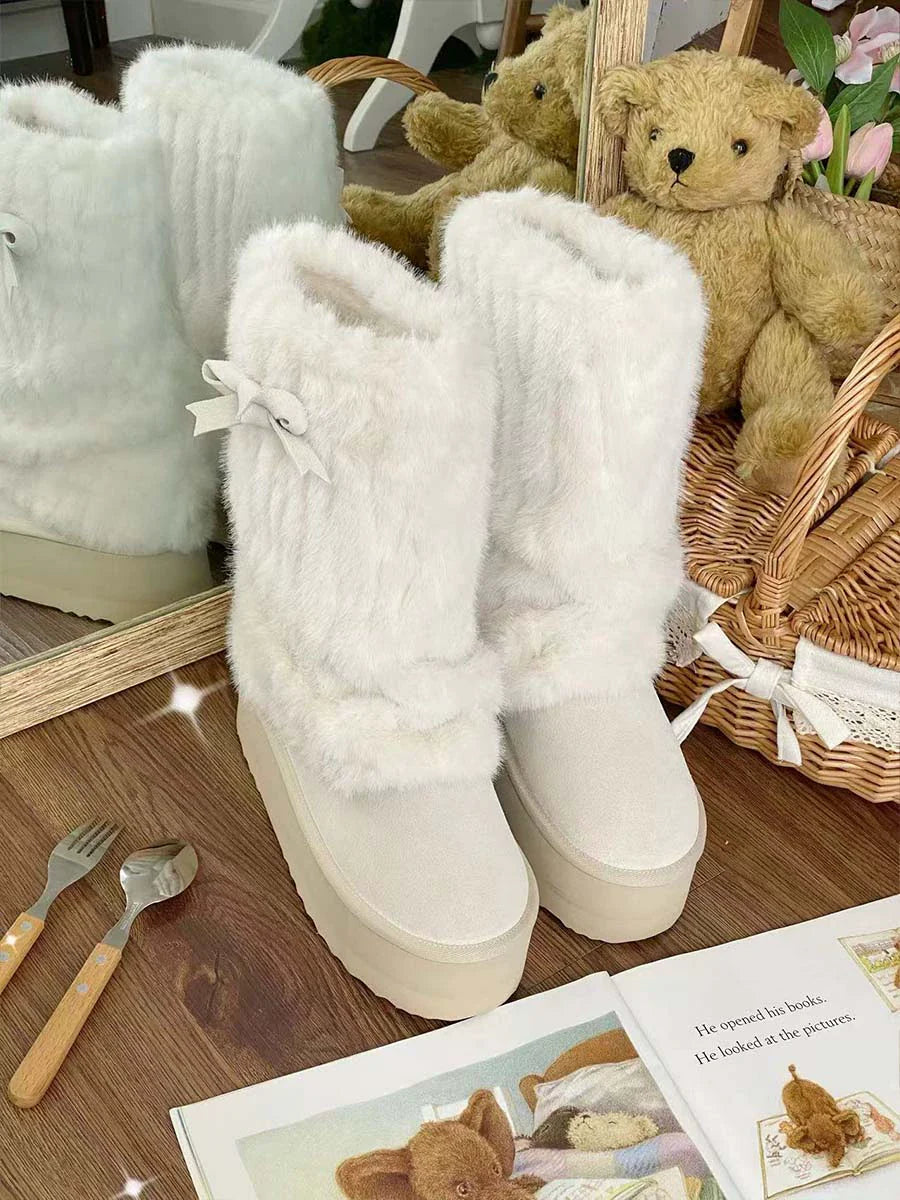 Pure Tea For Dream - Winter Love Song - Winter Lolita Mid-Calf Boots Plush Snow Boots Thick Sole