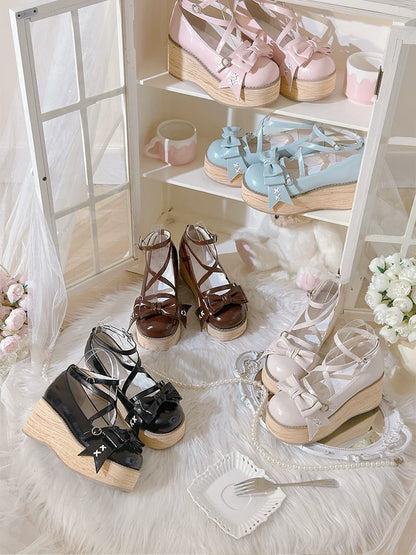 SeeYou - Sweet Cake - Sweet Lolita Platform Shoes Wood Grain