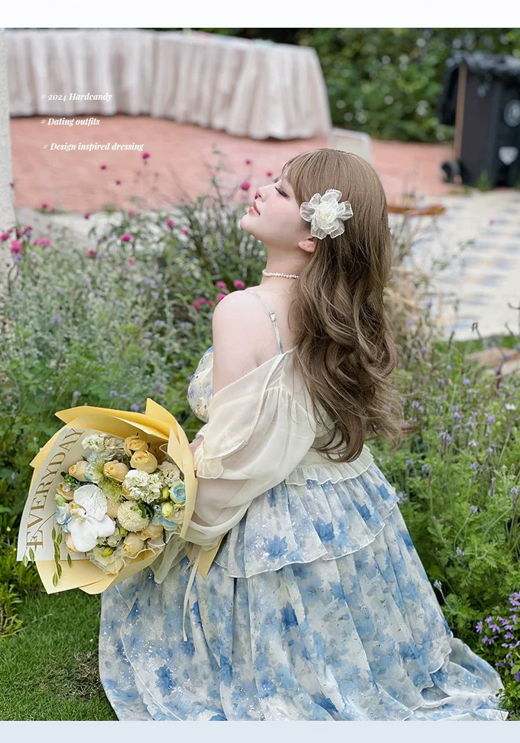 Yingtang - Plus Size Blue Lolita JSK Dress Cardigan Set New Arrival