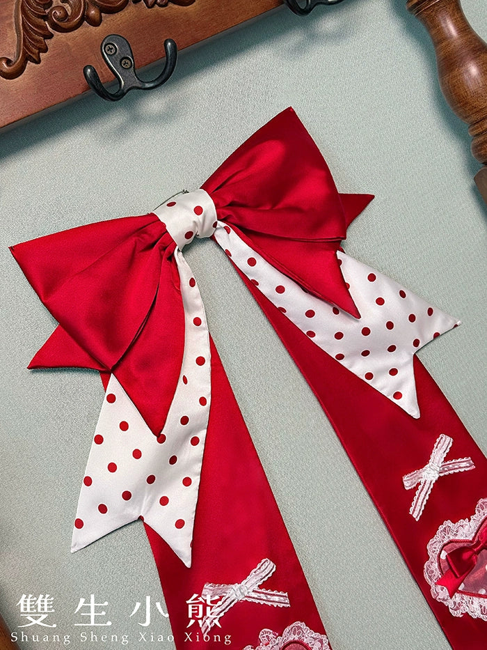 Shuang Sheng Xiao Xiong - Bite The Cake - Sweet Lolita Accessories, Red & White Polka Dots
