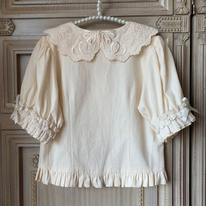 Flower Banquet - Kawaii Lolita Cotton Bunny Embroidery Blouse