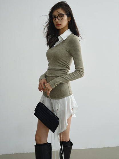 Knitted Layered Design Splicing One-piece