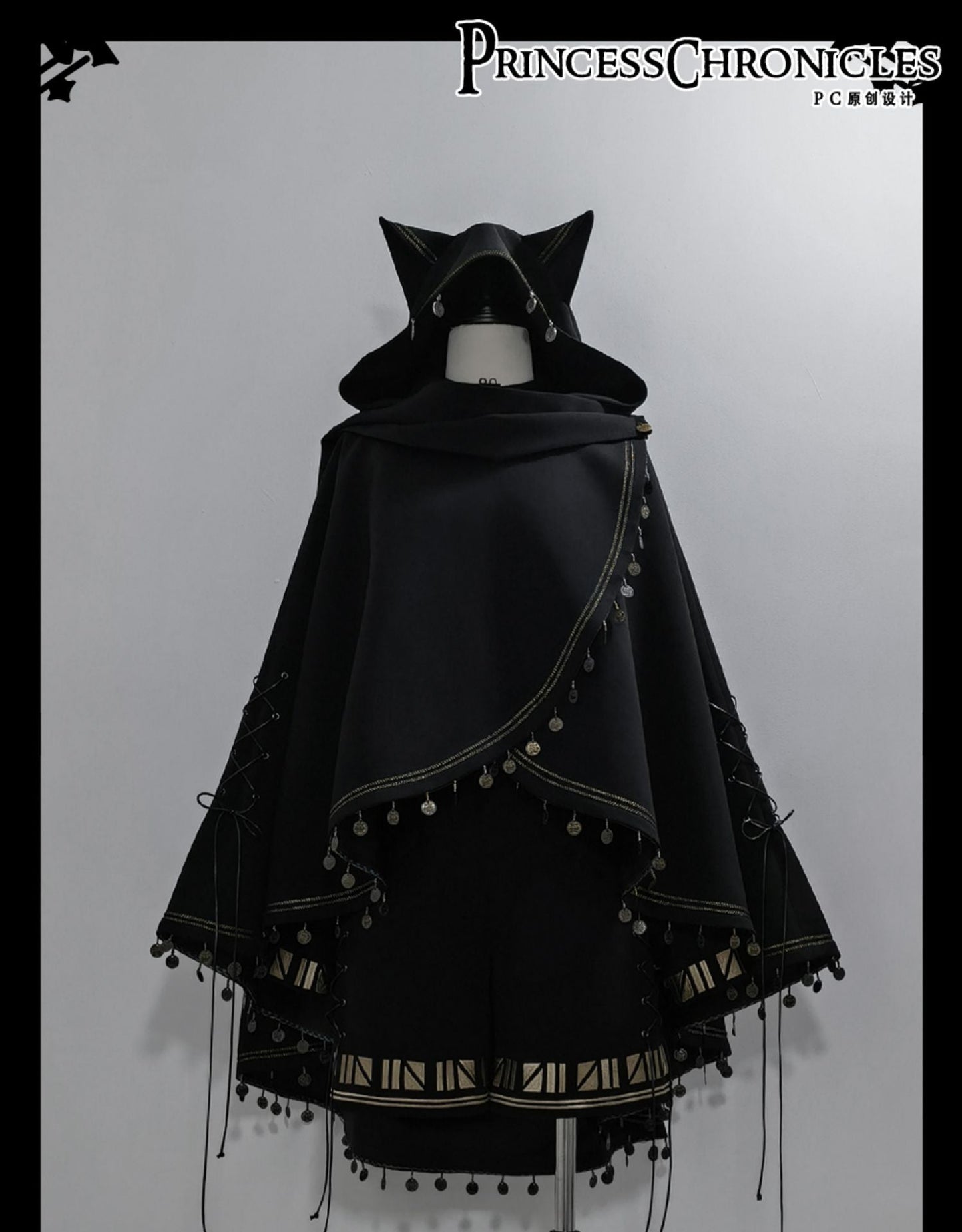 Princess Chronicles - Black Cat - Black Ouji Lolita Cape with Cool Cat Ear Hood