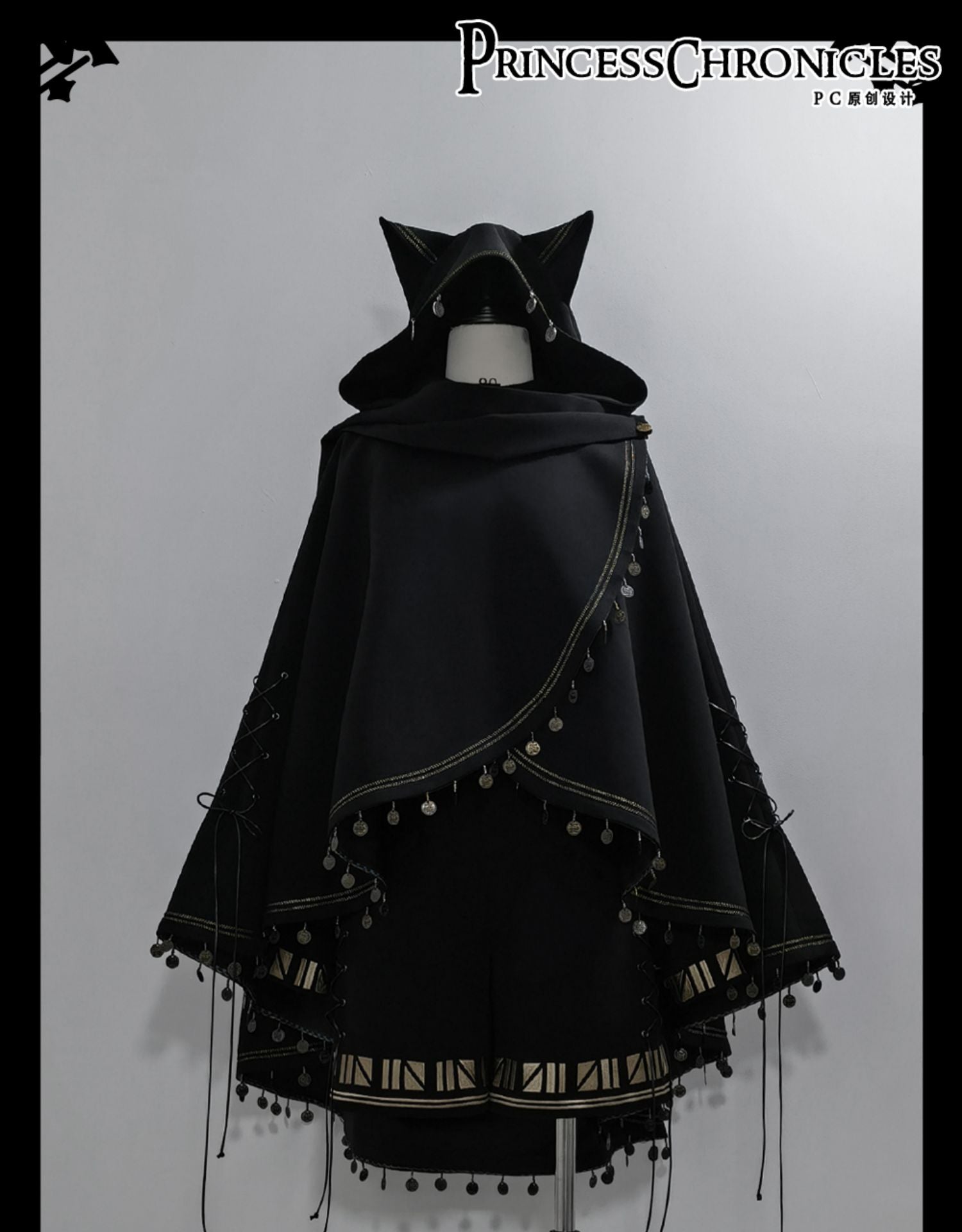 Princess Chronicles - Black Cat - Black Ouji Lolita Cape with Cool Cat Ear Hood