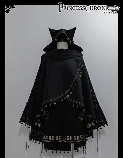 Princess Chronicles - Black Cat - Black Ouji Lolita Cape with Cool Cat Ear Hood