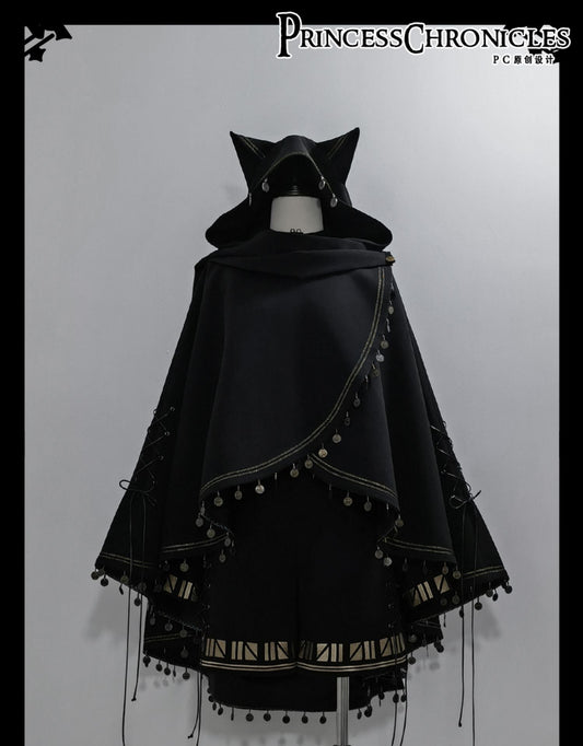 Princess Chronicles - Black Cat - Black Ouji Lolita Cape with Cool Cat Ear Hood