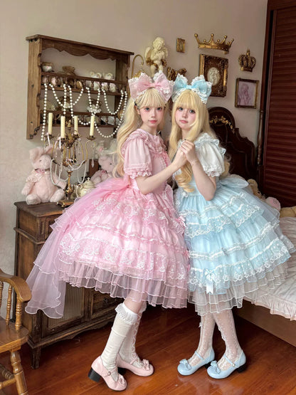 Hanguliang - Fudie Heart - Sweet Lolita JSK Dress With Tiered Skirt and Bow Trailing