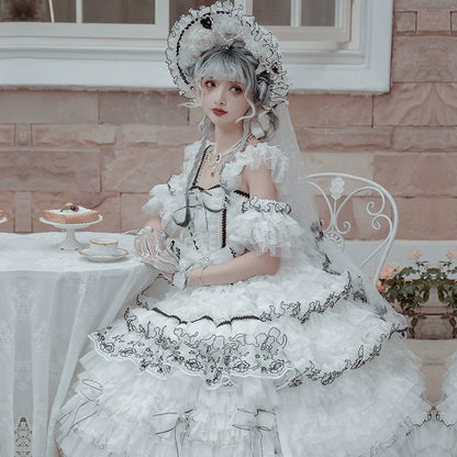 Cat Fairy - Dark Starry Night - Wedding Lolita Jumper Dress Black And White Tea Party Dress